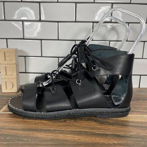 Lucky Brand Dristel Womens Size 8.5 Shoes Black Leather Tassel Gladiator Sandals